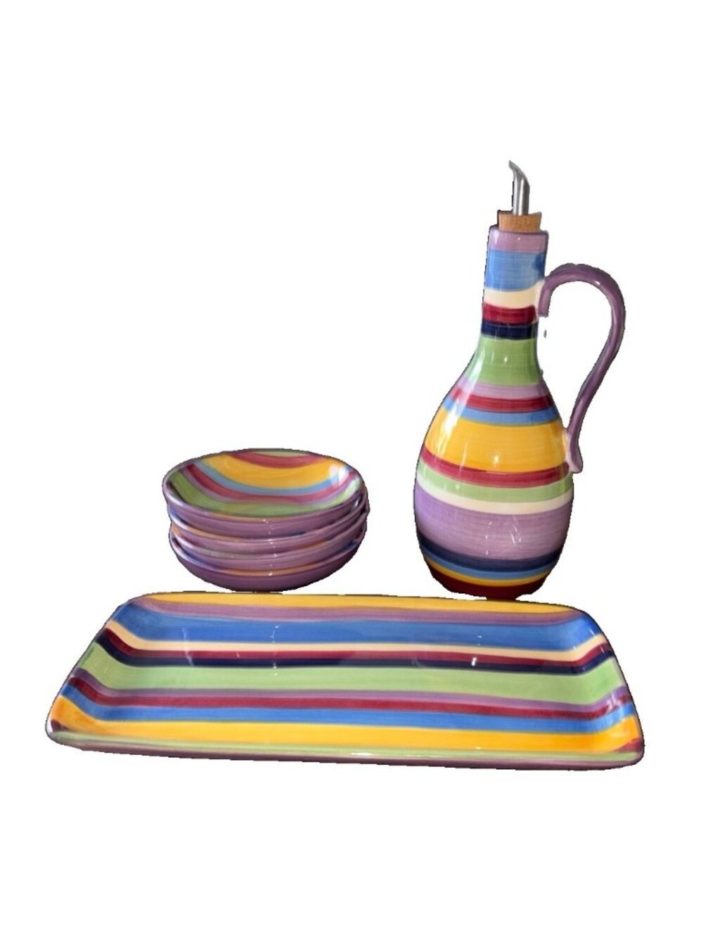 Tabletops Unlimited Set Barcelona Oil Jar Bottle, 4 Bowls & Serving Platter